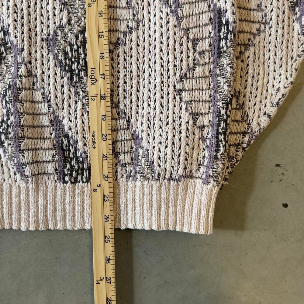 Vintage 90s crossings 100% cotton knit pattern sweater cream purple - Picture 5 of 6